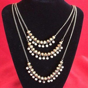 VINTAGE 3 Tiered NECKLACE Brass Colored ARABESQUE
